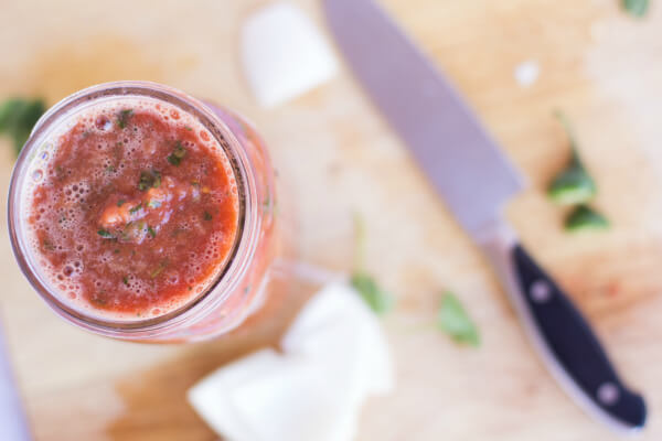 A simple homemade salsa recipe using jalapenos, onion, cilantro, tomatoes, salt, and garlic. Just put these in the food processor and you're done! https://www.intoxicatedonlife.com/2012/05/13/homemade-salsa-recipe/