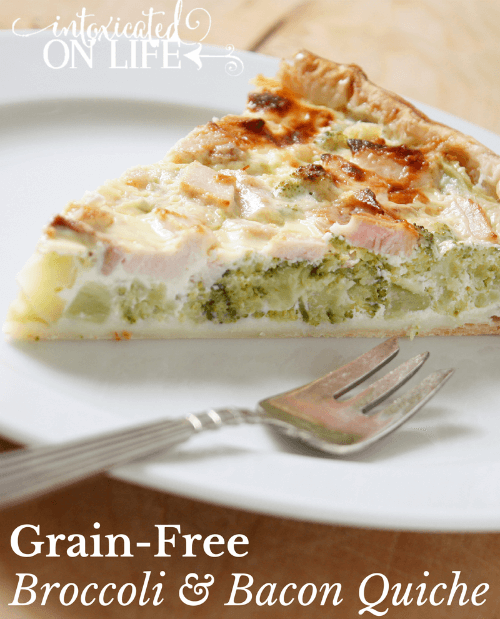 Learn how to make this amazing Grain-Free Cheesy Broccoli and Bacon Quiche. @ IntoxicatedOnLife.com #GrainFree #GlutenFree #HealthyRecipes