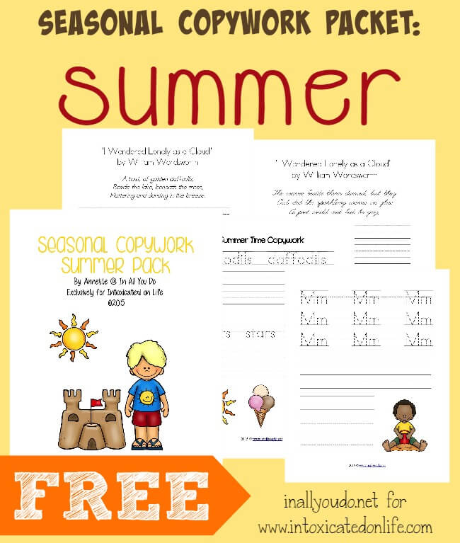 Summer is fast approaching. Let your kids have fun learning with this FREE Summer Copywork Pack. {37 pages} :: www.intoxicatedonlife.com