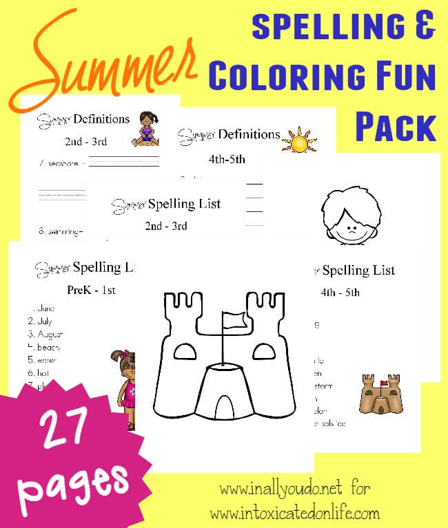 Don't let those summer months slip by with no learning. Try these fun Summer Spelling & Coloring printables for some fun learning this summer! {27 pages} :: www.intoxicatedonlife.com