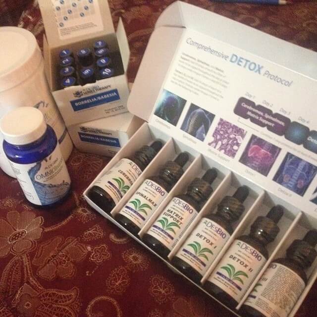 Beginning Lyme Treatment: Not the best picture, but I snapped this image with my phone. It shows the components of the Des Bio detox, cleanse, and series therapy.