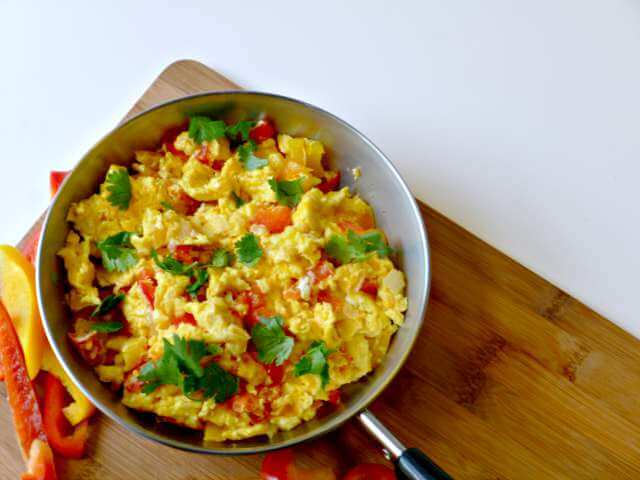 One of our favorites is a fiesta egg scramble. My kids love Mexican food night and so we started doing the same "feel" for our breakfasts. https://www.intoxicatedonlife.com/2015/10/01/fiesta-egg-scramble/