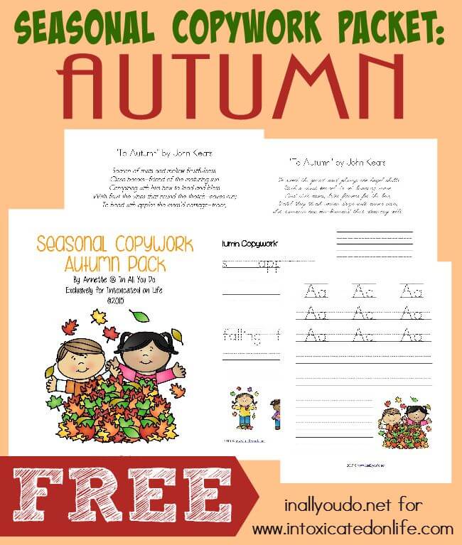 Autumn is just around the corner, but that doesn't mean learning has to slow down. Grab this FREE Autumn Copywork Printable Pack (PreK-5th) perfect for the Fall season! :: www.intoxicatedonlife.com