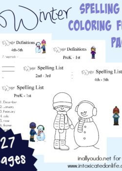 Don't let the winter blues slow down your learning. This FUN Winter themed Spelling & Coloring Pack is perfect for those cold winter days or just to change it up a bit! Includes Spelling Lists for PreK-5th grade and Coloring pages for all ages. :: www.intoxicatedonlife.com