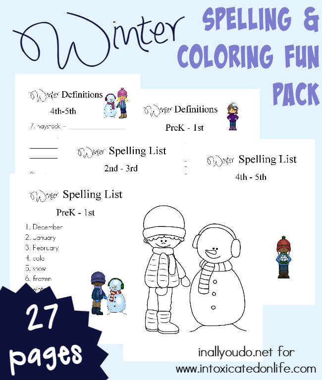 Don't let the winter blues slow down your learning. This FUN Winter themed Spelling & Coloring Pack is perfect for those cold winter days or just to change it up a bit! Includes Spelling Lists for PreK-5th grade and Coloring pages for all ages. :: www.intoxicatedonlife.com