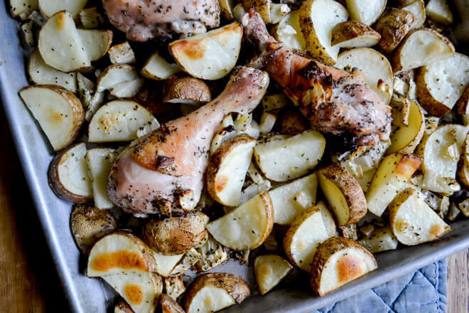 The perfect pair of sweet and savory, this Roasted Chicken with Potatoes and Fennel is an easy, healthy one-pan meal.