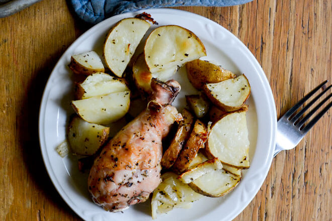 The perfect pair of sweet and savory, this Roasted Chicken with Potatoes and Fennel is an easy, healthy one-pan meal.