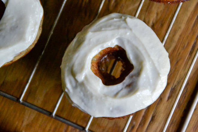 Strawberry Banana Donuts with Honey Cream Cheese Frosting