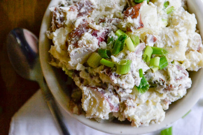 This Creamy Potato Salad with Bacon and Chives is the perfect side dish to take along to your summer picnic or BBQ!