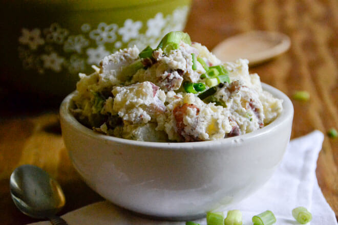 This Creamy Potato Salad with Bacon and Chives is the perfect side dish to take along to your summer picnic or BBQ!