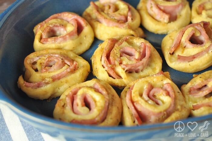 52 Keto Super Bowl Party Foods: Hot Ham and Cheese Roll Ups with Dijon Butter Glaze Low Carb Gluten Free