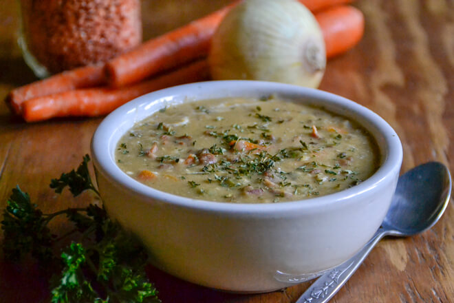 Cheesy Bacon Lentil Stew 