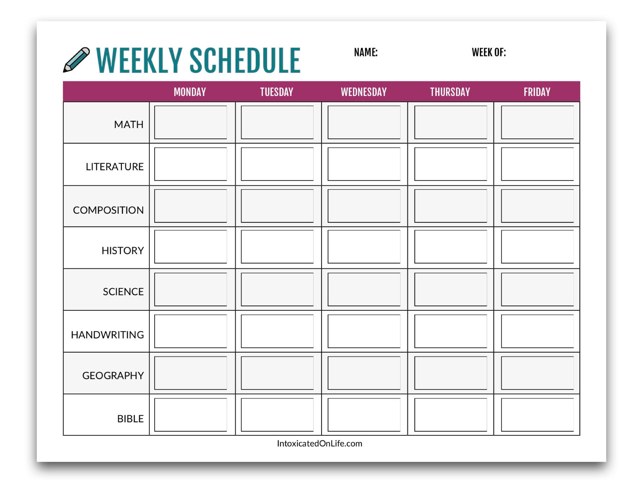 Homeschool Planning: weekly schedule