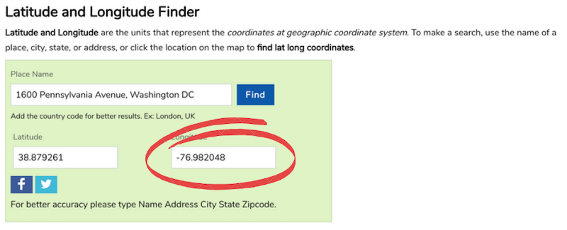 Latlong.net Finding your longitude number